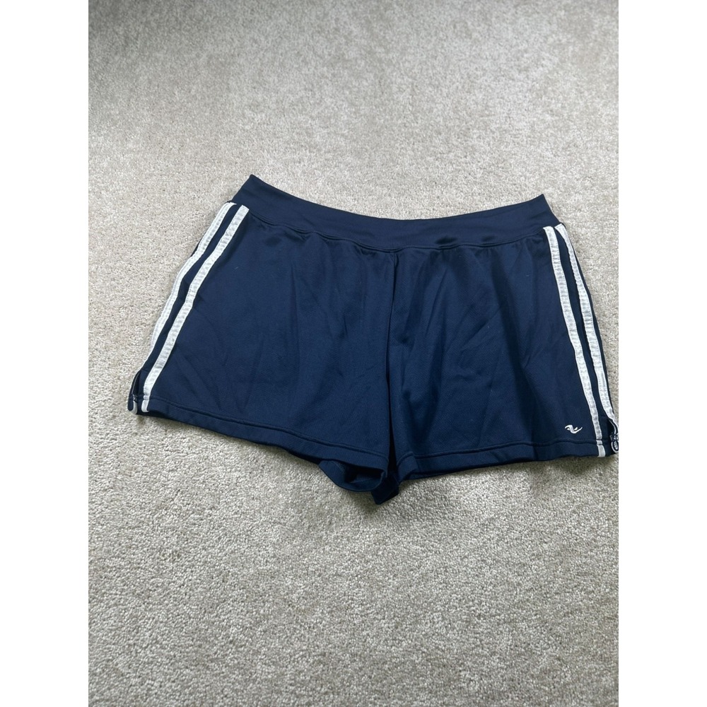 Decathlon Womens‎ Size M Athletic Shorts Reflective Stripes Navy Blue Shinny Y2K